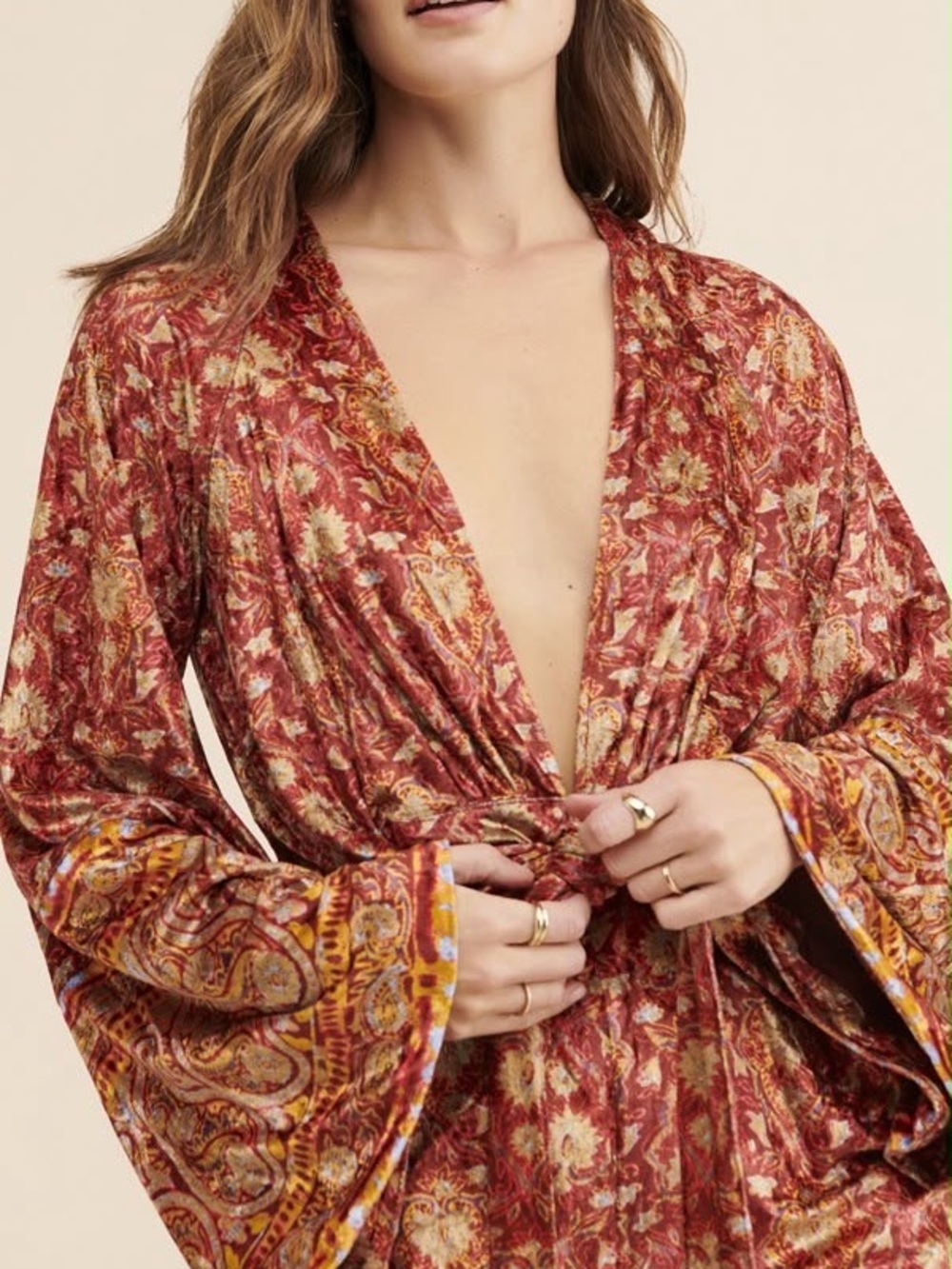 Free People Harper Velvet Bell Sleeve Jumpsuit in Sangria Size S - Picture 9 of 11